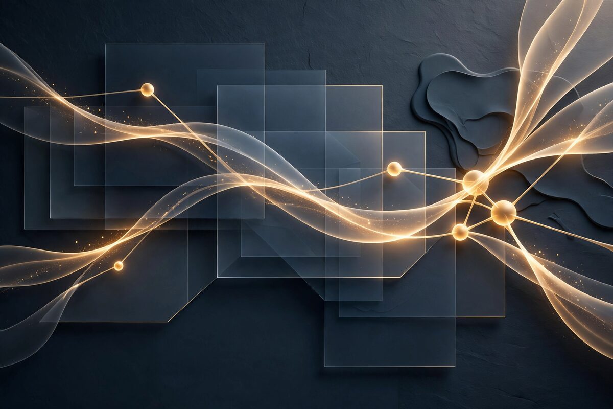 Glowing network nodes on dark slate suggesting call routing