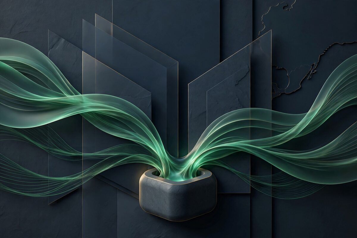 Abstract glowing payment paths converging into a vault node