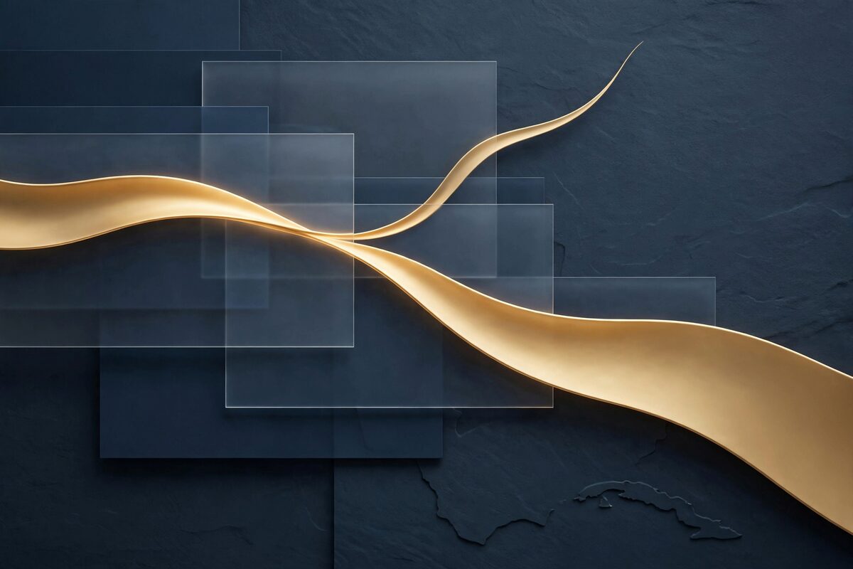 Abstract split of a glowing income stream into two bands