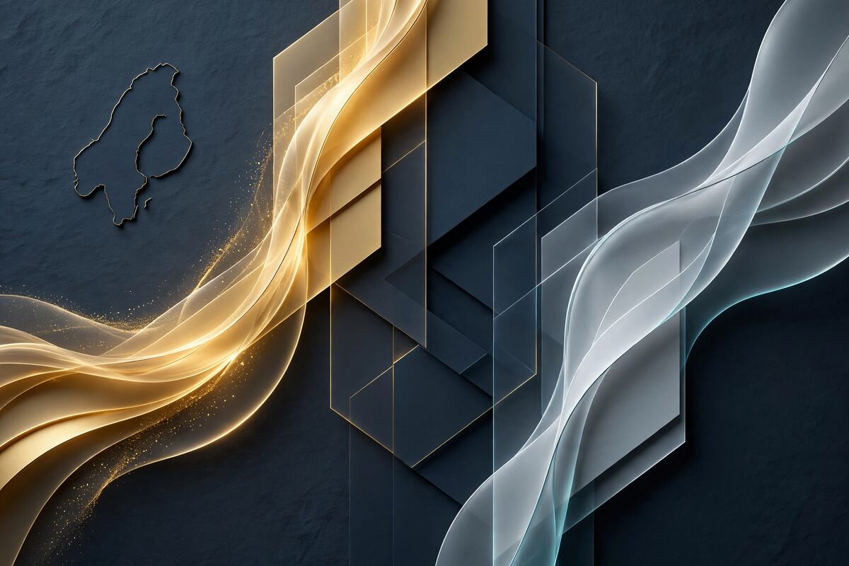 Abstract gold and silver cash streams splitting on dark slate