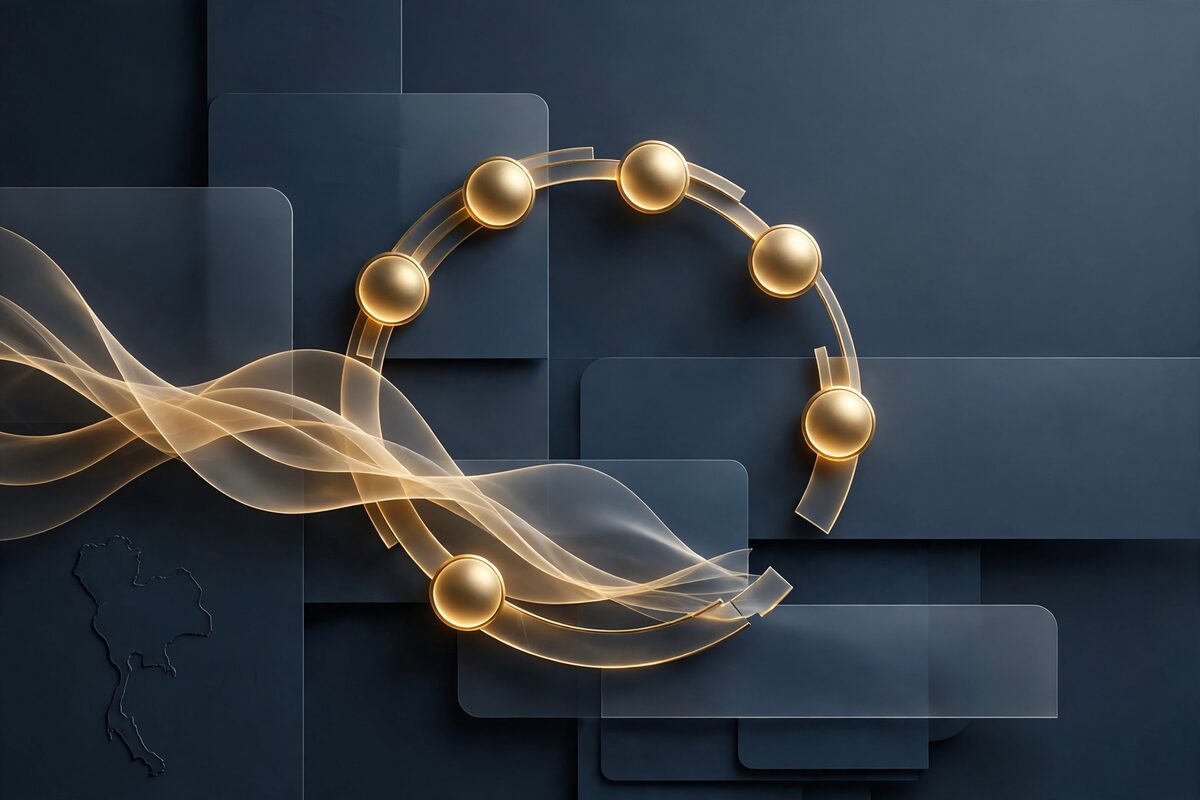 Abstract glowing nodes on slate showing a broken arc of short stays