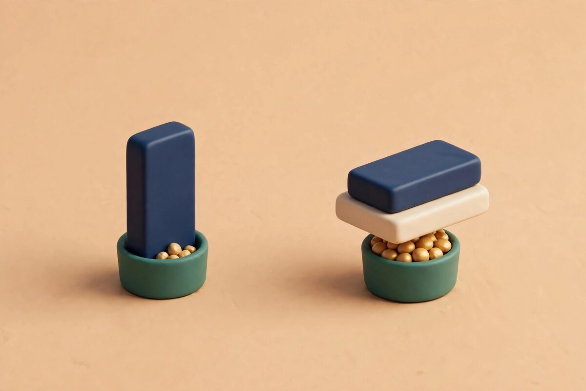 Clay bars stacked so a short piece sits on a longer base