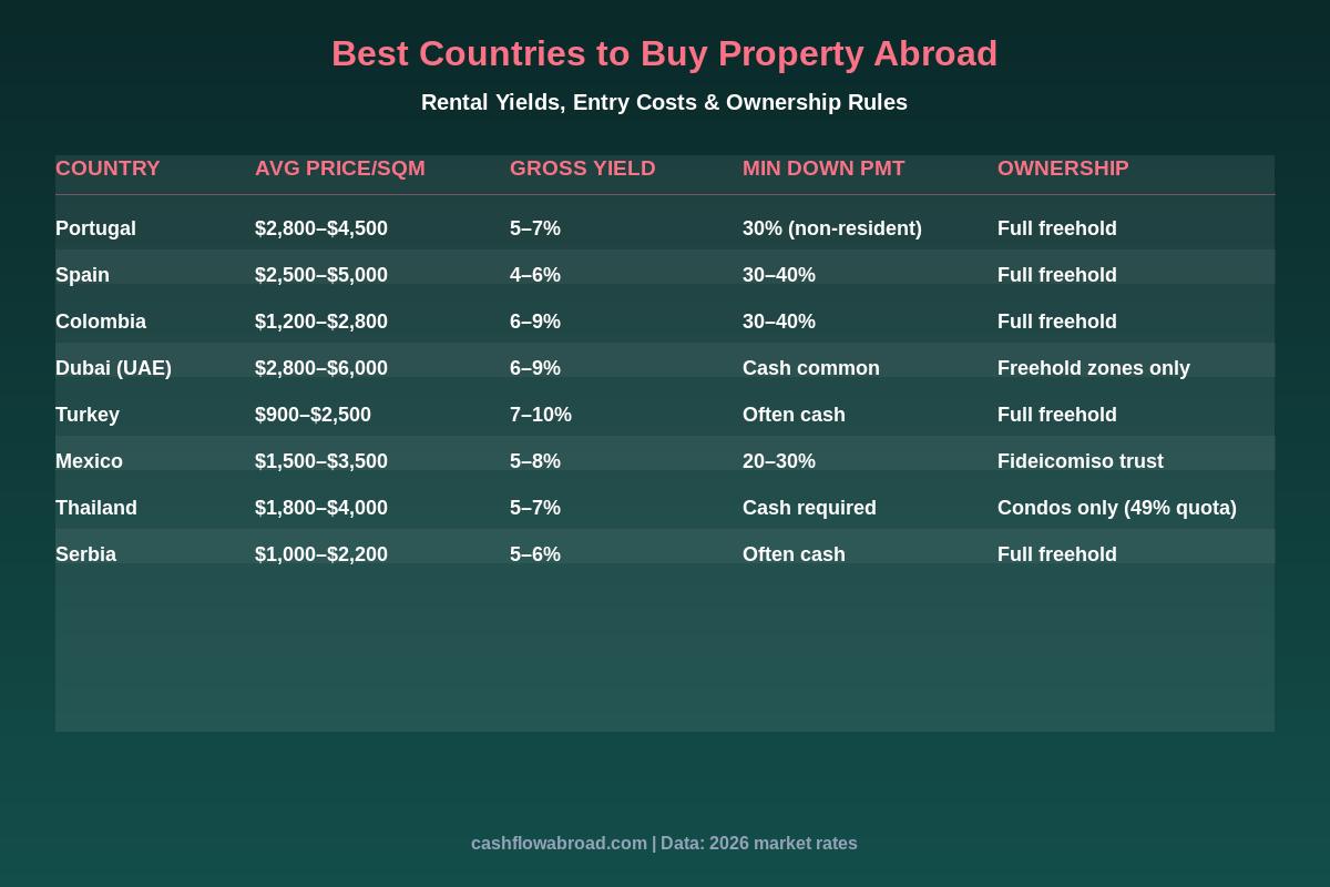Best countries to buy property abroad - comparison chart of rental yields, prices and ownership rules