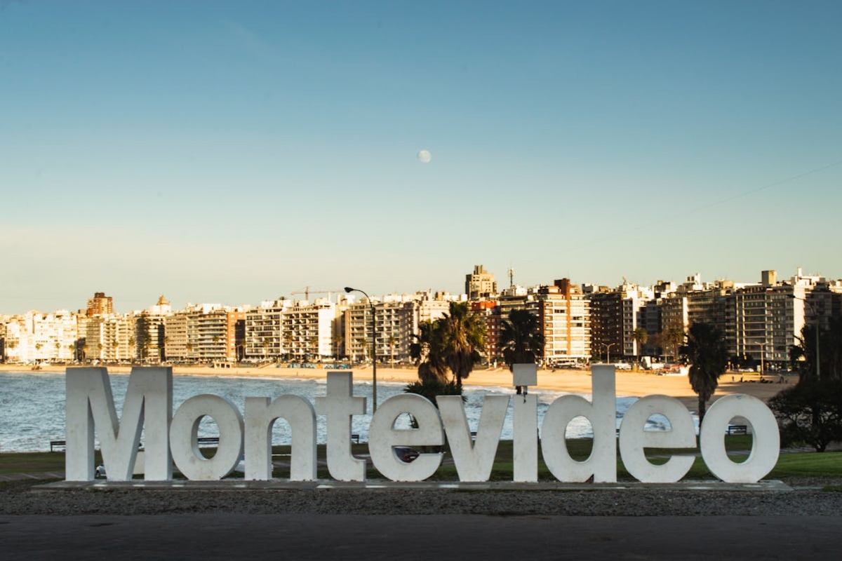 Montevideo Uruguay landmark and coastal cityscape