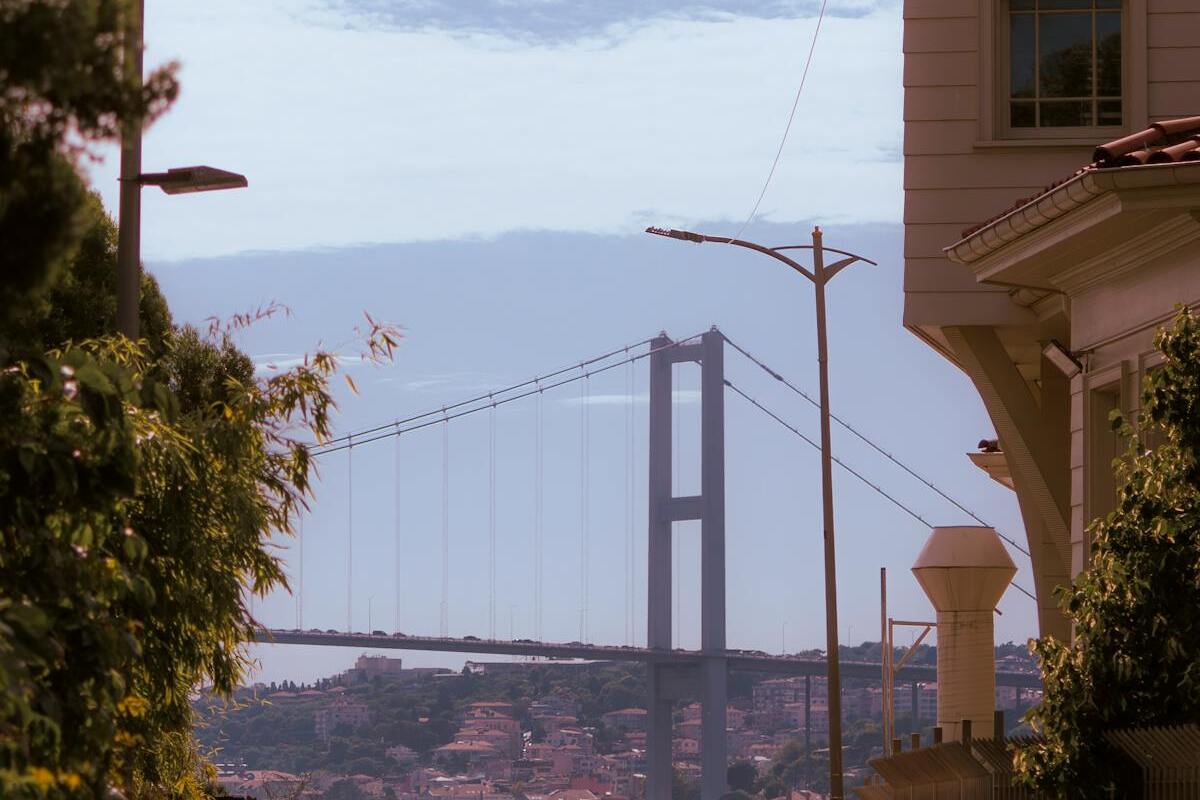 City view of the Bosphorus Bridge connecting European and Asian sides of Istanbul, Turkey
