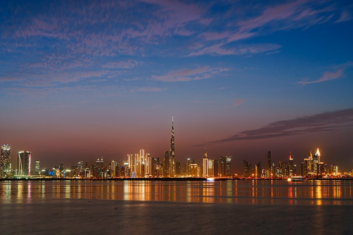 Dubai skyline at night - a popular offshore company jurisdiction for US expats