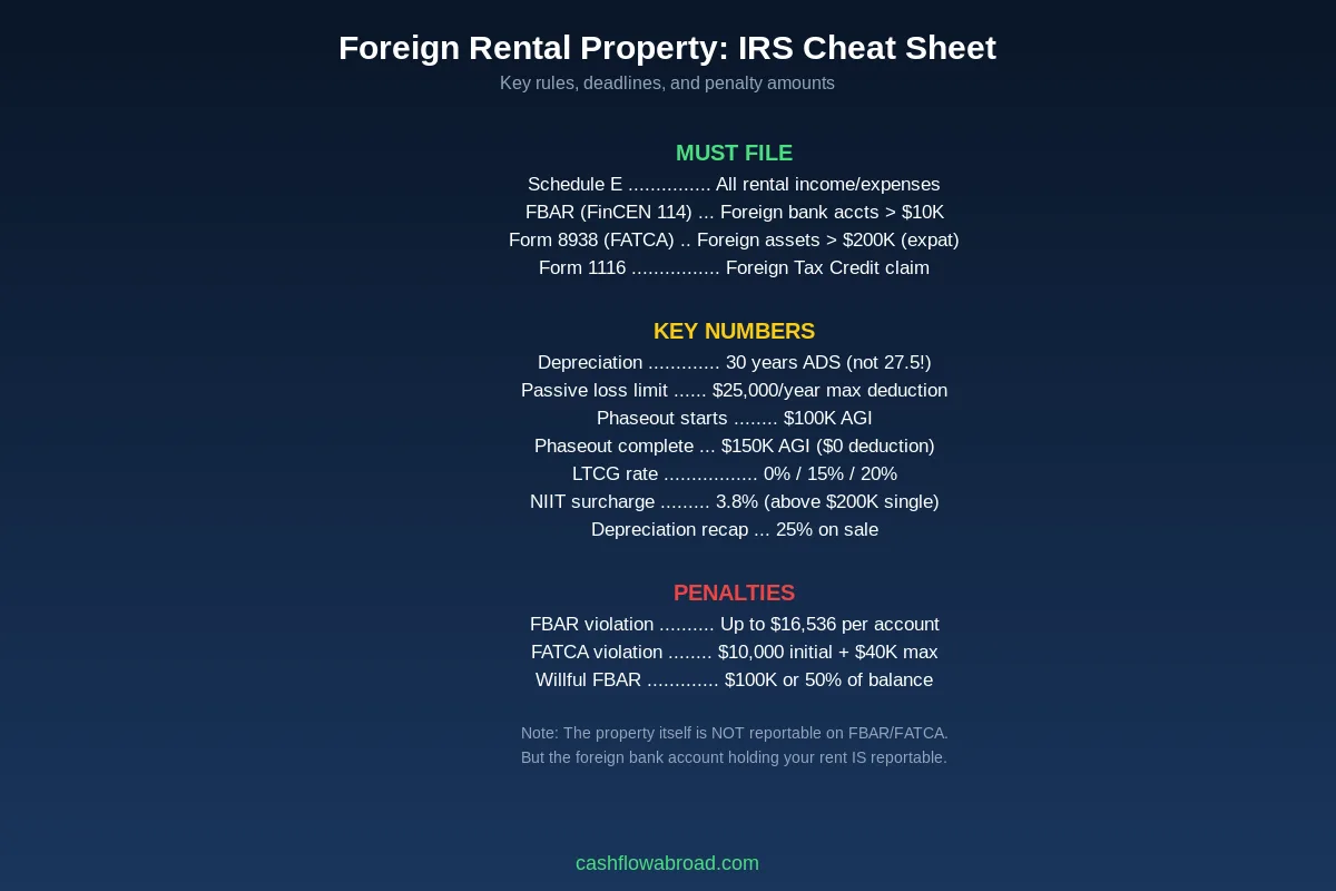 Foreign rental property IRS reporting cheat sheet